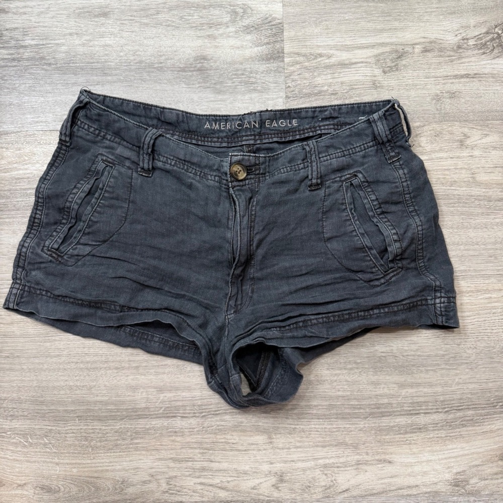 American Eagle Womens Linen Blend Utility Shorts Faded Black Size 8